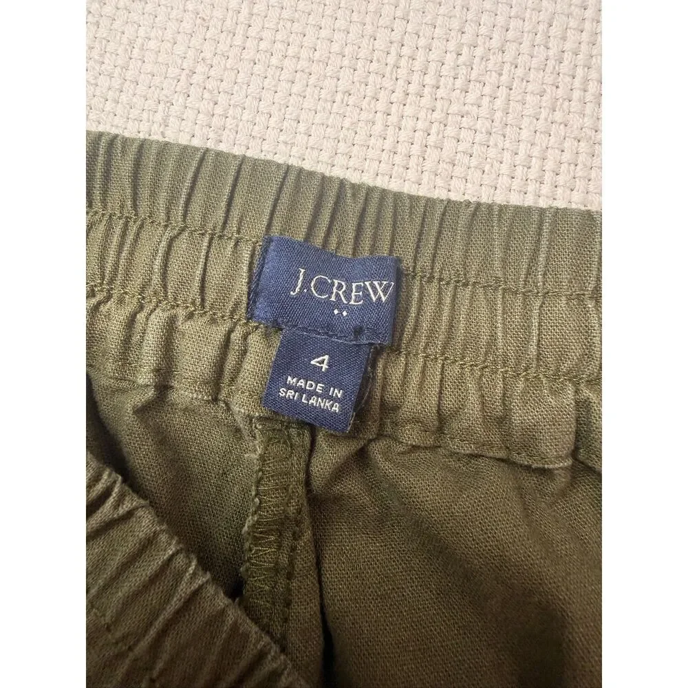 J.Crew Olive Linen Blend Drawstring Pull-On Pants Women's Size 4 lagenlook comfy